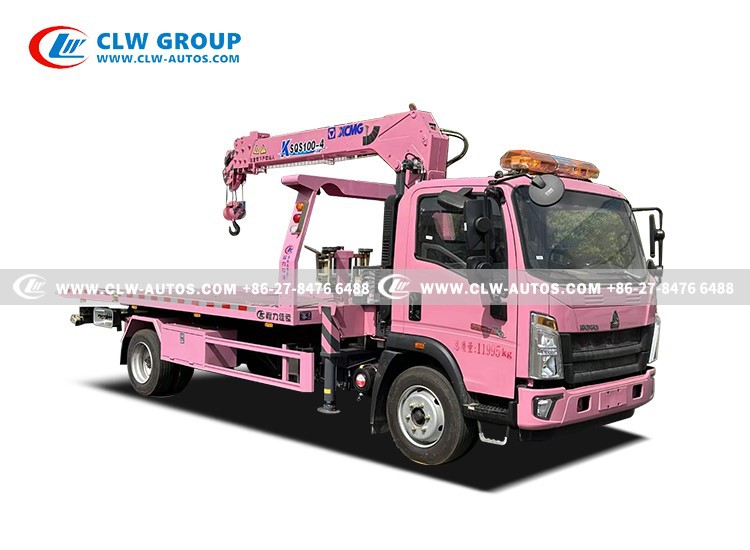 HOWO Winch Platform 5.6m Roll Back Wheel Lift 4 Ton 5 Ton Flatbed Crane Wrecker Tow Truck