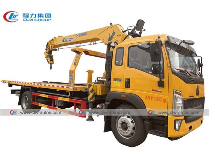 HOWO 3Tons Flatbed Tow Truck With XCMG Crane