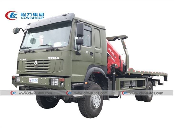 HOWO 5Tons Flatbed Towing Truck With Sany Crane