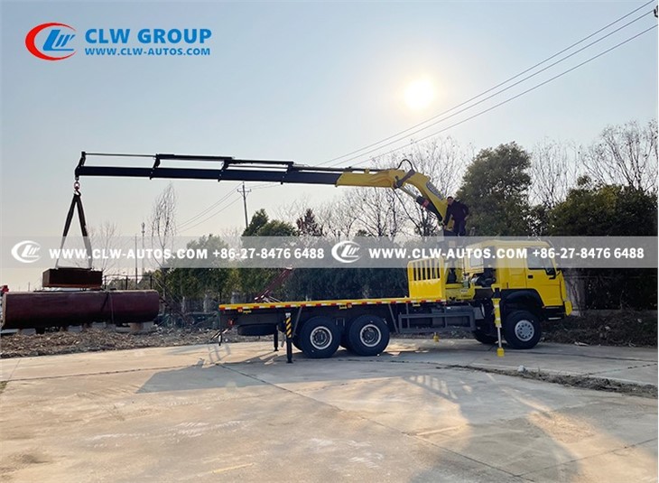 HOWO 6x6 Flatbed Truck With 16 Tons Knuckle Boom Crane