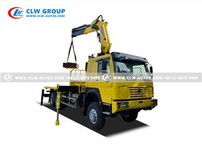 HOWO 6x6 Flatbed Truck With 16 Tons Knuckle Boom Crane