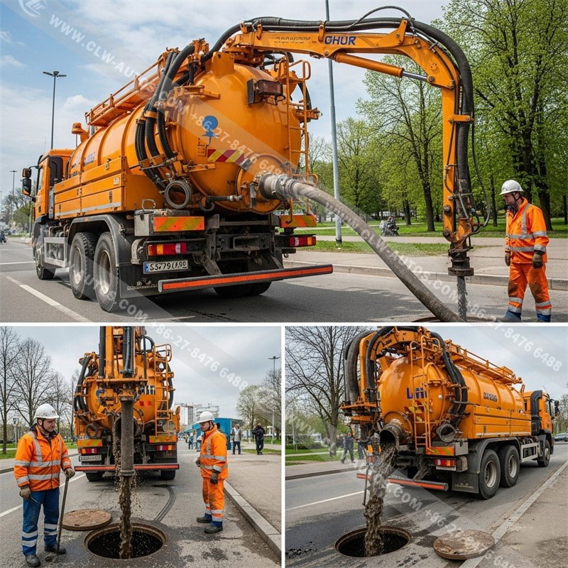 Sewage suction truck working