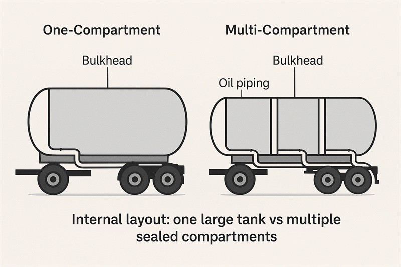 Internal layout one large tank vs multiple sealed compartments