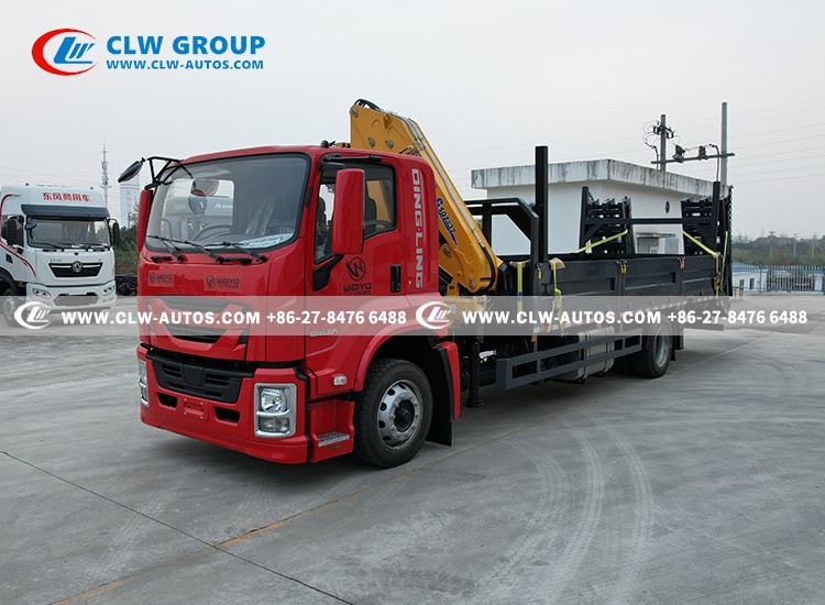 5isuzu ftr flatbed truck with crane
