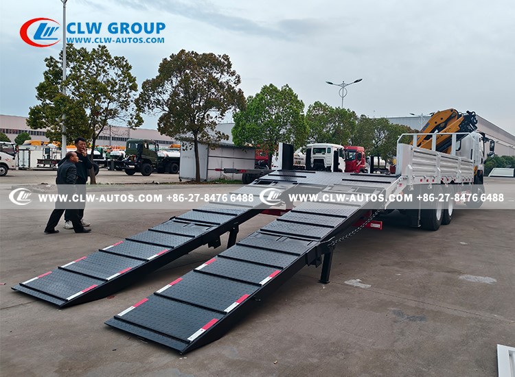 Flatbed Cargo Truck with Loading Crane and Ramps
