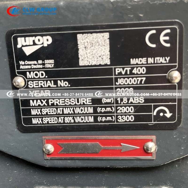 Italy Jurop PVT400 Vacuum pump for 20cbm Dongfeng Cleaning and Vacuum Truck