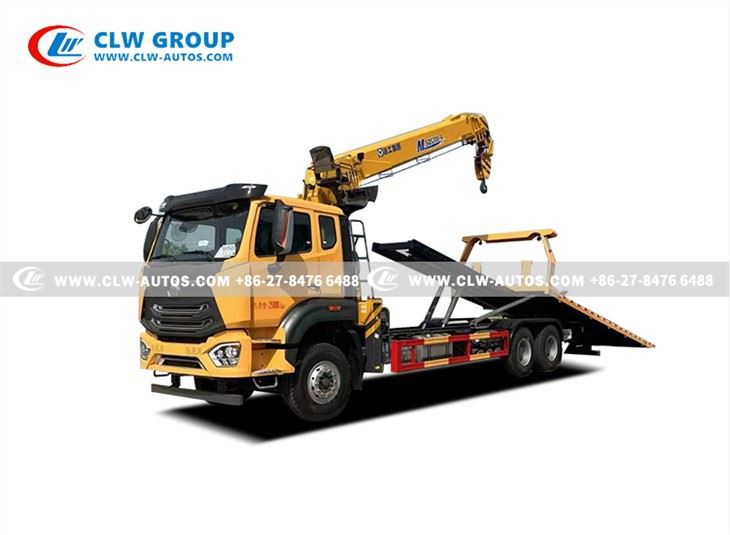 Sinotruk 16 Tons Flatbed Rollback Tow Truck With 12 Tons Crane