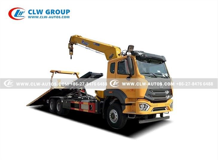 Sinotruk 16 Tons Flatbed Rollback Tow Truck With 12 Tons Crane
